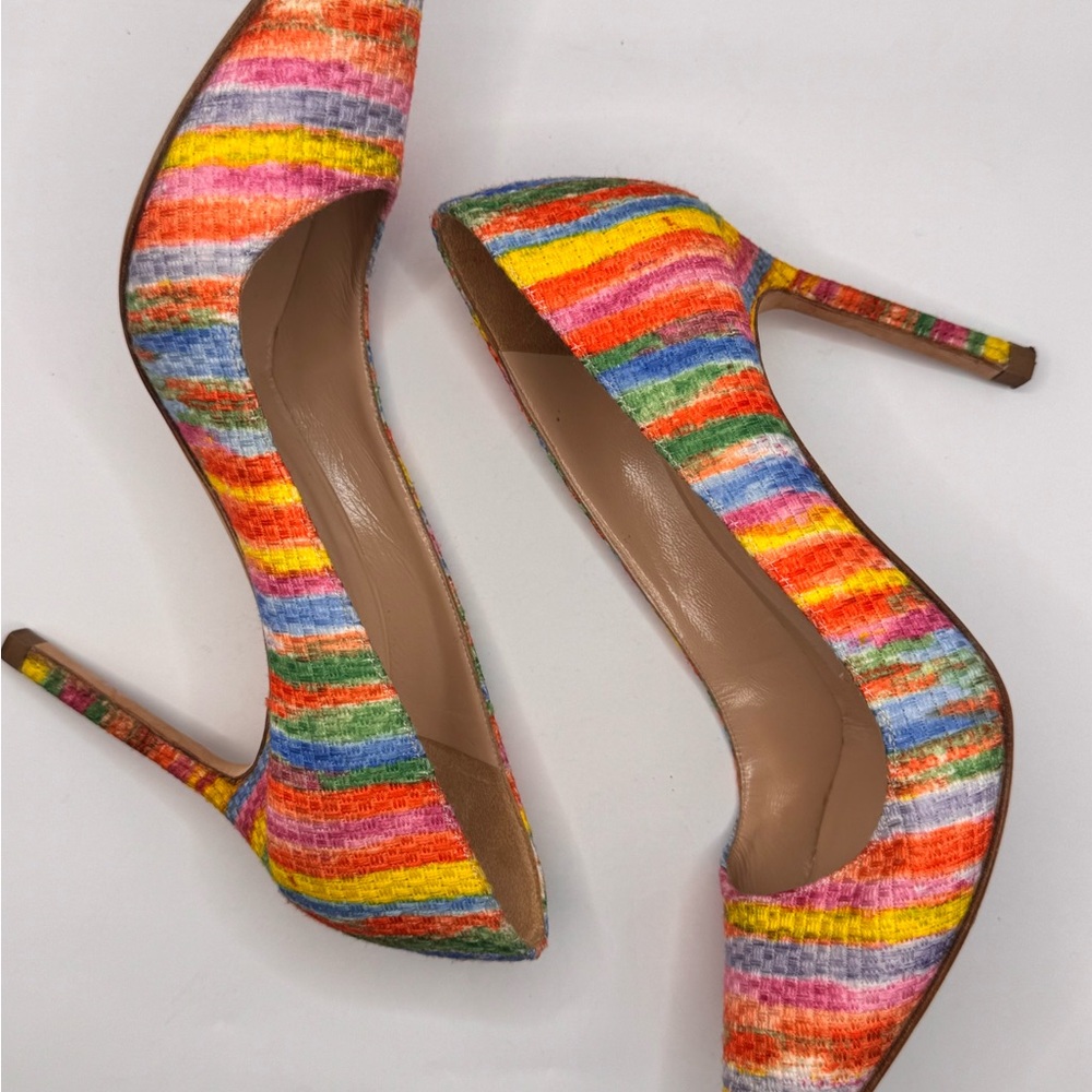 Manolo Blahnik Rainbow Striped Heels